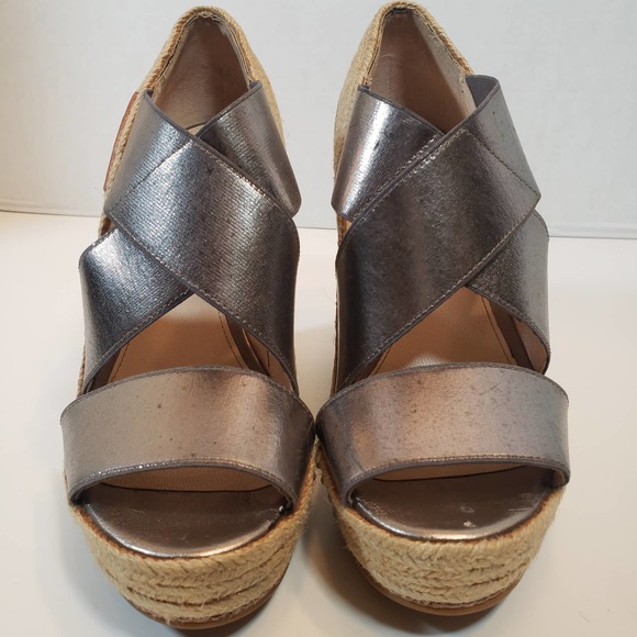 Vintage Coach Silver Pewter Rope Espadrille Platform Wedge Heel Sz 6 Logo - Picture 5 of 10